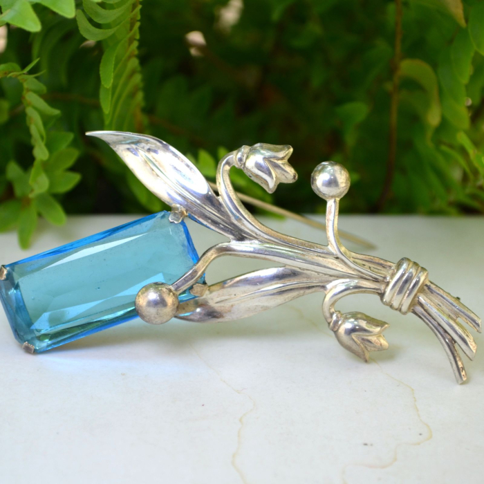 Brosa argint Mid-Century, Bohemian Bleu Crystal [4]