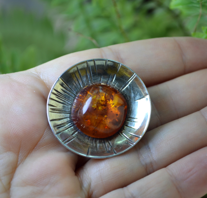 Brosa argint Mid-Century cu chihlimbar [3]