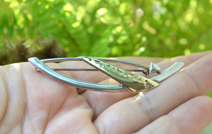 Brosa argint Mid-Century, elemente aurite [2]