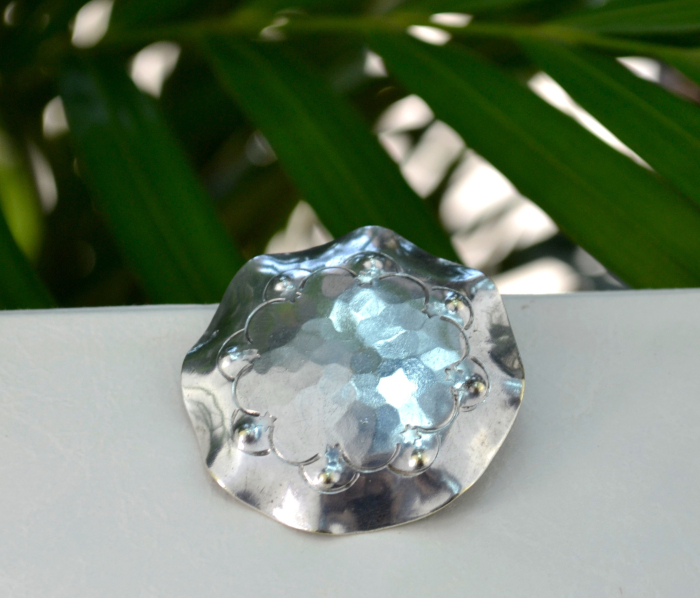 Brosa argint Mid-Century, texturata prin martelare [4]