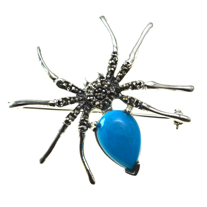 Brosa argint, model Spider, turcoaz si marcasite [1]