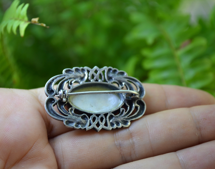 Brosa argint norvegiana, decorata sidef [3]