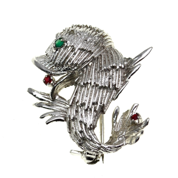 Brosa argint rodiat vintage model Peste exotic mitic mythical fish baroc atelier italian [1]