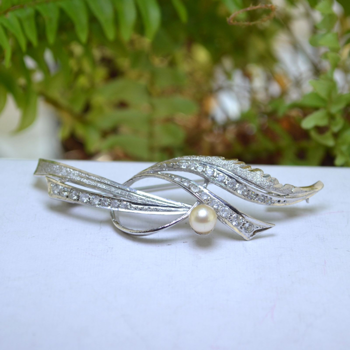 Brosa argint rodiat vintage, perla si cristale CZ A Vintage Collection [4]