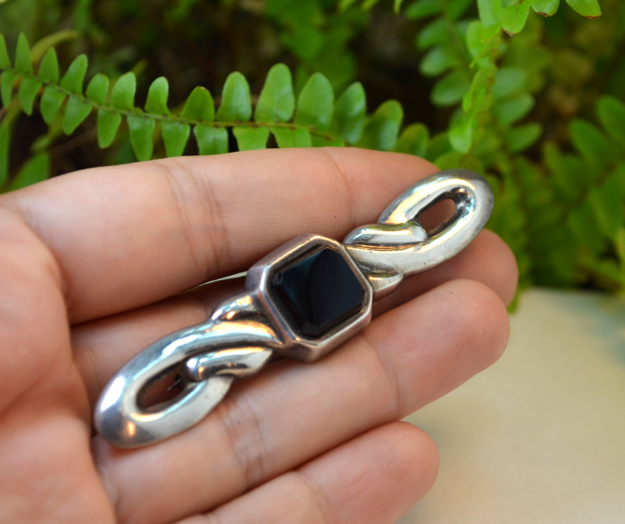 Brosa argint scandinava onix design modernist semnata designer danez ND Norsk Design [3]