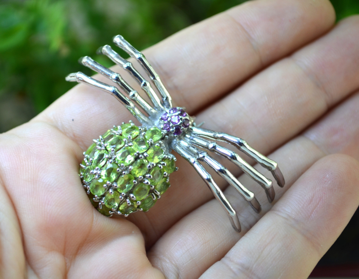 Brosa argint Spider, peridot si granate [2]