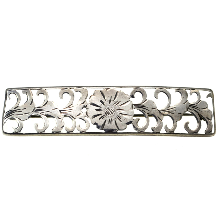 Brosa argint veche antica interbelica design floral Jugendstil art nouveau lucrata manual [1]