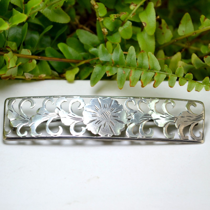 Brosa argint veche antica interbelica design floral Jugendstil art nouveau lucrata manual [4]