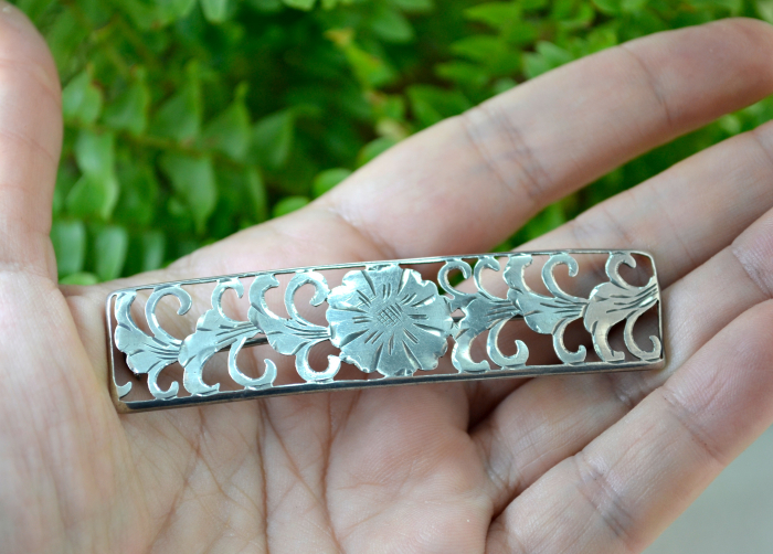 Brosa argint veche antica interbelica design floral Jugendstil art nouveau lucrata manual [2]