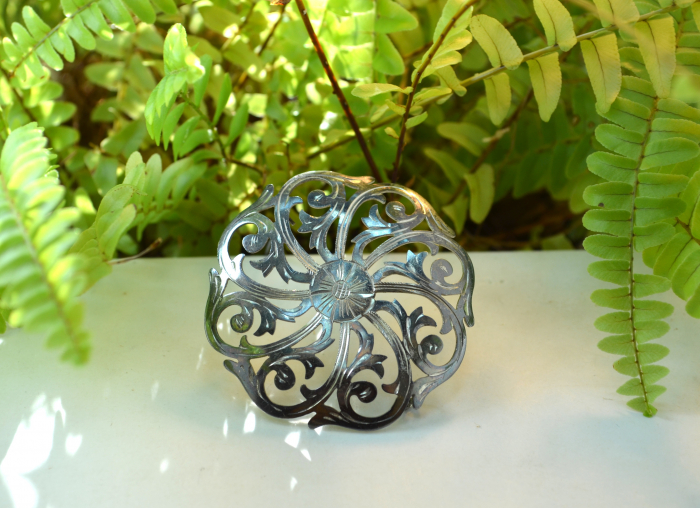 Brosa argint veche antica gravata manual Jugendstil art nouveau [4]