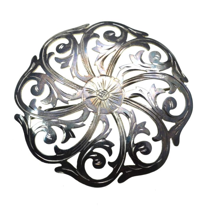 Brosa argint veche antica gravata manual Jugendstil art nouveau [1]