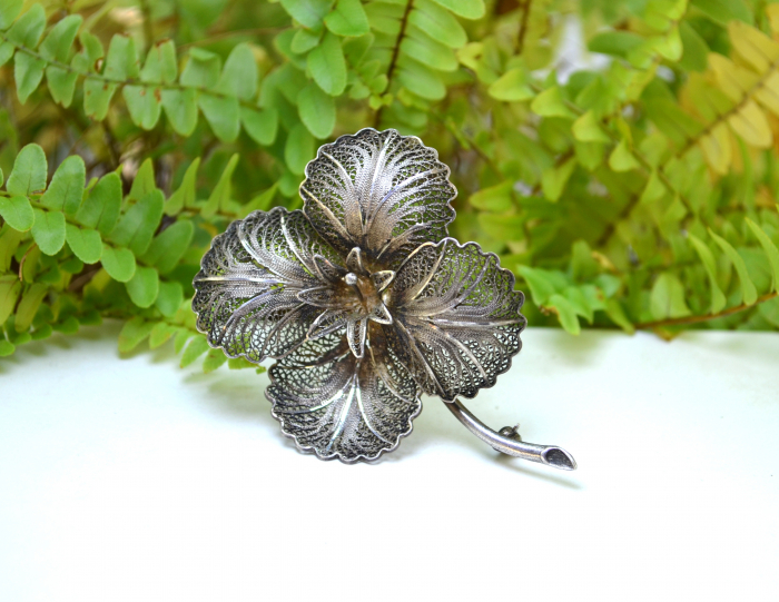 Brosa argint veche in filigran, Floare [4]