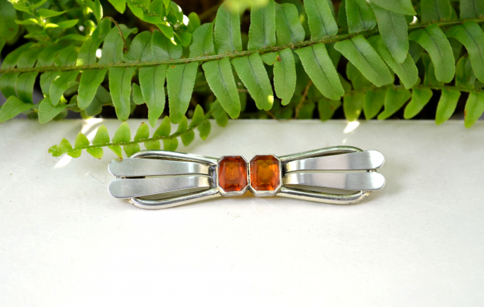 Brosa argint veche interbelica Bohemian Crystal Citrine art deco semnata [4]