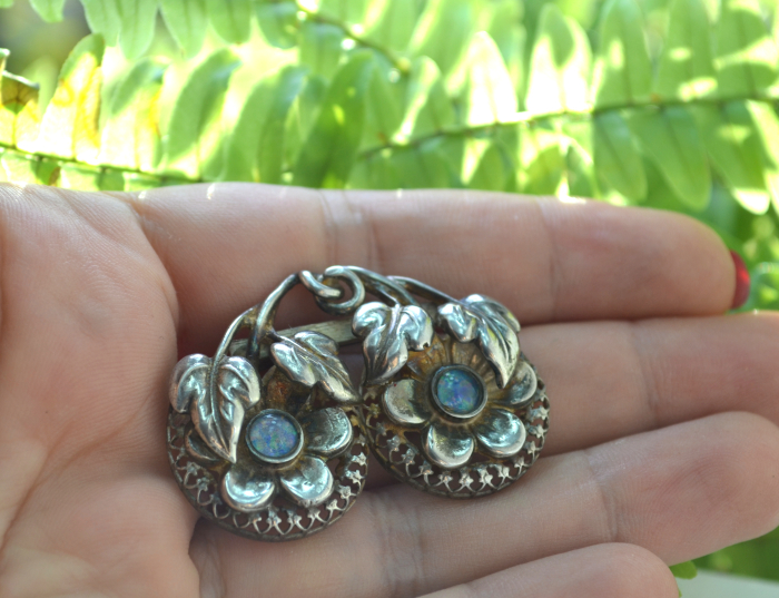 Brosa argint veche, Opale naturale, Jugendstil [2]