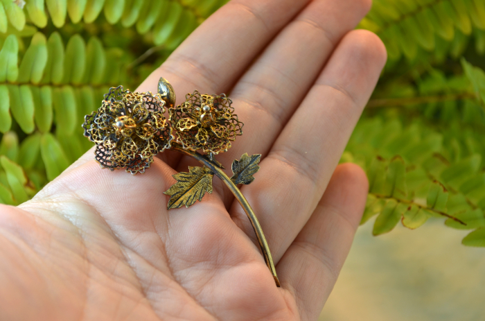 Brosa argint aurit vermeil floare lucrata manual  filigran atelier italian [2]