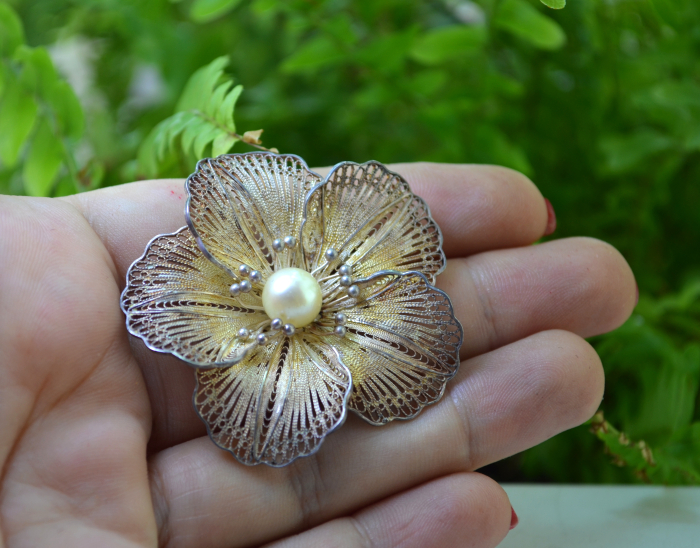 Brosa argint vermeil, perla si filigran [2]