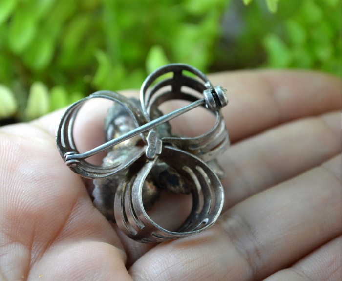 Brosa argint vintage, calcedonie verde [3]