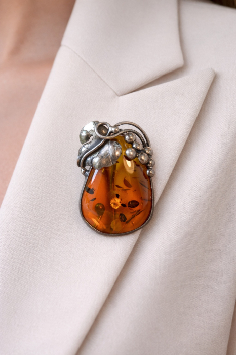 Brosa argint vintage, chihlimbar Marea Baltica [4]