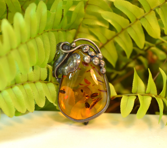 Brosa argint vintage, chihlimbar Marea Baltica [4]