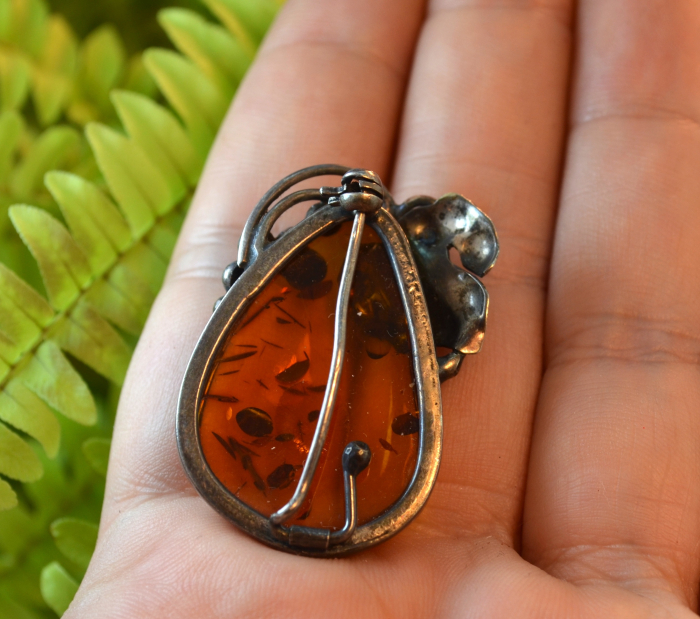 Brosa argint vintage, chihlimbar Marea Baltica [2]