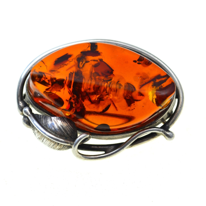 Brosa argint vintage, chihlimbar natural Marea Baltica [1]