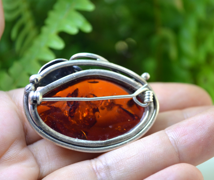 Brosa argint vintage, chihlimbar natural Marea Baltica [3]