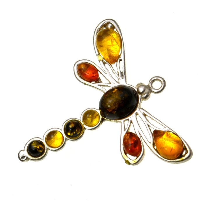 Brosa argint vintage, chihlimbar natural marea baltica amber model Libelula [1]