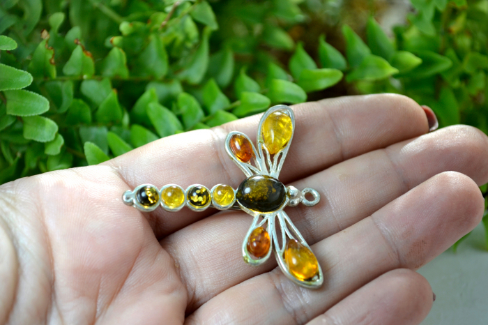 Brosa argint vintage, chihlimbar natural marea baltica amber model Libelula [3]