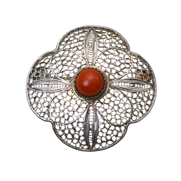 Brosa argint vintage, Coral rosu [1]