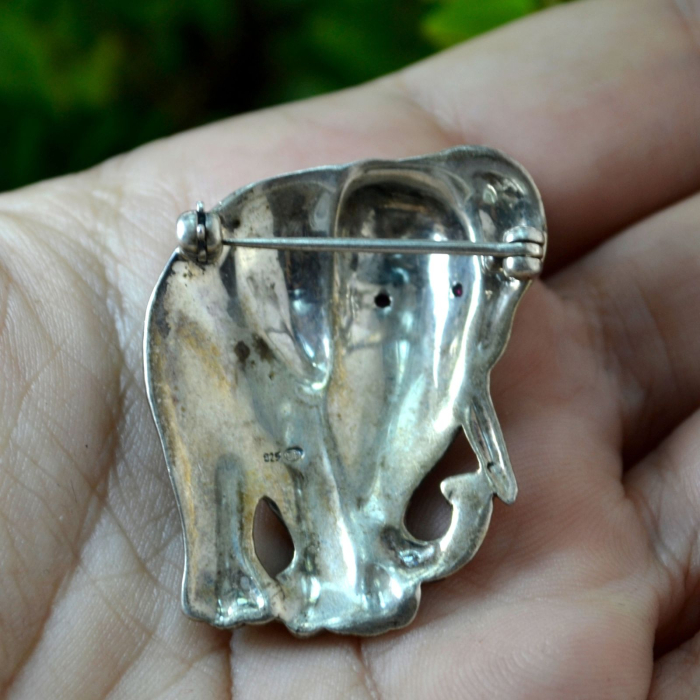 Brosa argint vintage model Elefant simbol al norocului al prosperitatii decorat marcasite rubine [3]