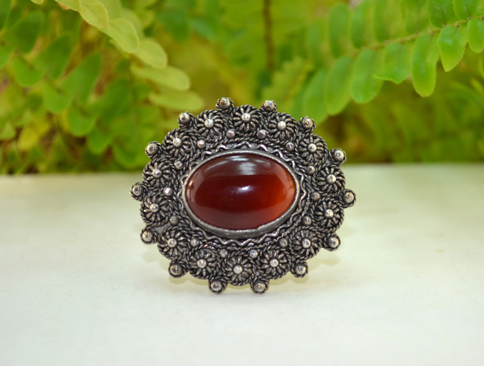 Brosa argint vintage, etnica, Carnelian [4]