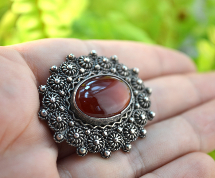 Brosa argint vintage, etnica, Carnelian [2]