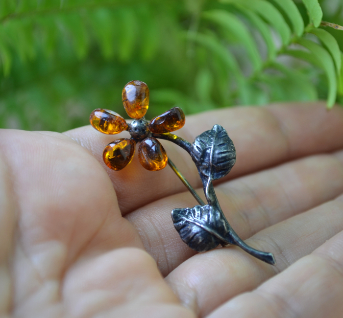 Brosa argint vintage, Floare, chihlimbar baltic A Vintage Collection [2]