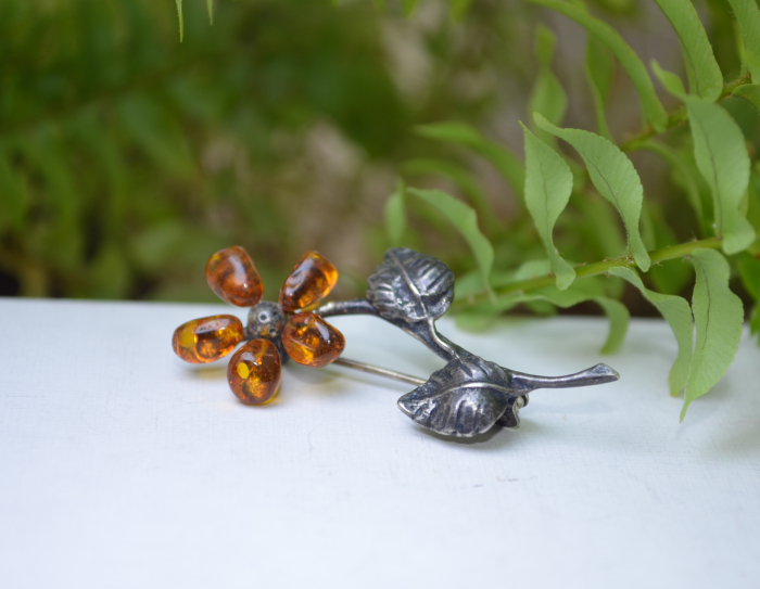 Brosa argint vintage, Floare, chihlimbar baltic A Vintage Collection [4]