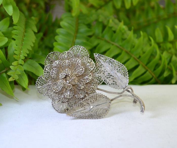 Brosa argint vintage Floare, filigran statement [4]