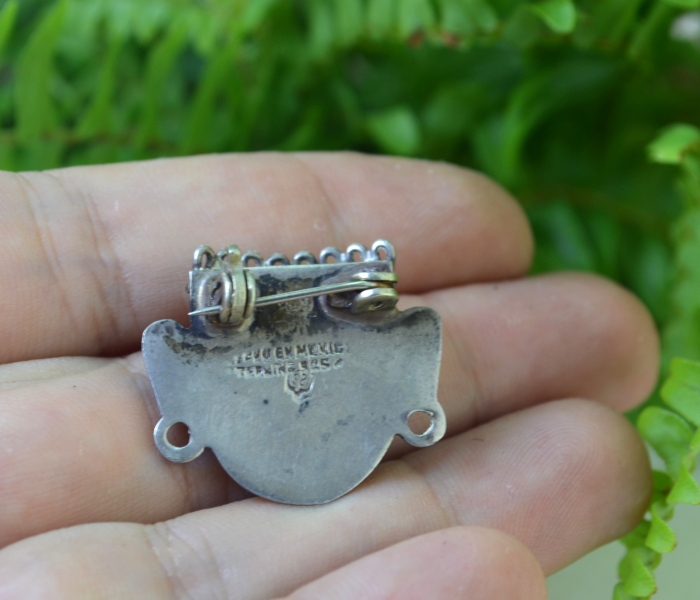 Brosa argint vintage, masca luptator aztec [3]