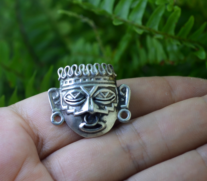 Brosa argint vintage, masca luptator aztec [2]