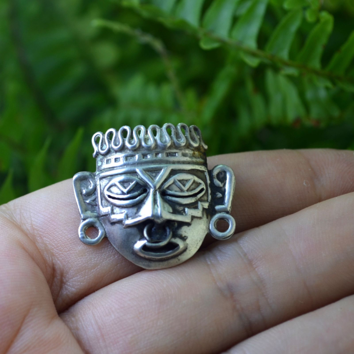 Brosa argint vintage, masca luptator aztec [2]