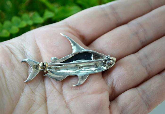 Brosa argint vintage model Fish onix marcasite [3]