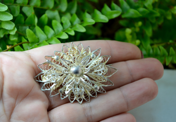 Brosa argint vintage model  floare Flower filigran [2]
