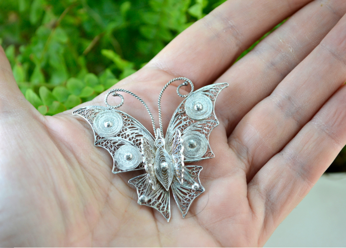 Brosa argint vintage model fluture filigran [3]