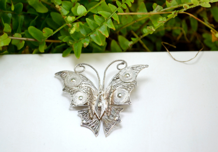 Brosa argint vintage model fluture filigran [2]