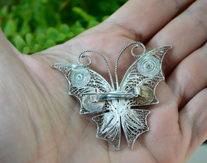 Brosa argint vintage model fluture filigran [4]