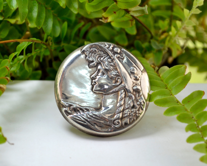 Brosa argint vintage model camee Lady art nouveau liberty atelier italian [4]