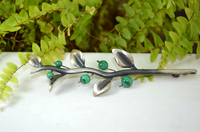 Brosa argint vintage, model Ramura de maslin [4]