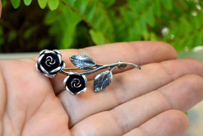 brosa argint vintage, model trandafir semnat Teka [3]