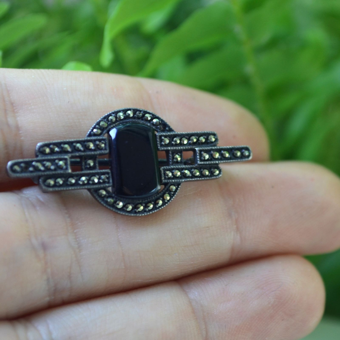Brosa argint vintage, onix si marcasite, Art Deco style A Vintage Collection [2]