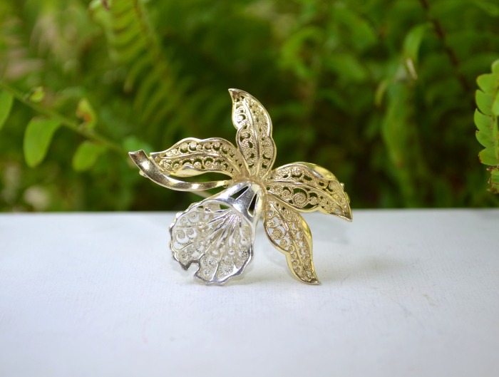 Brosa argint vintage Orhidee, filigran [4]