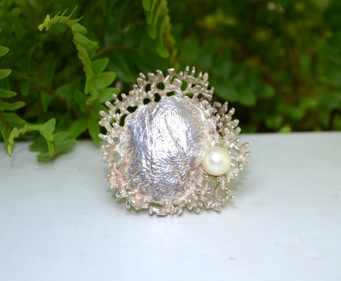 Brosa argint vintage, perla, design scandinav [4]