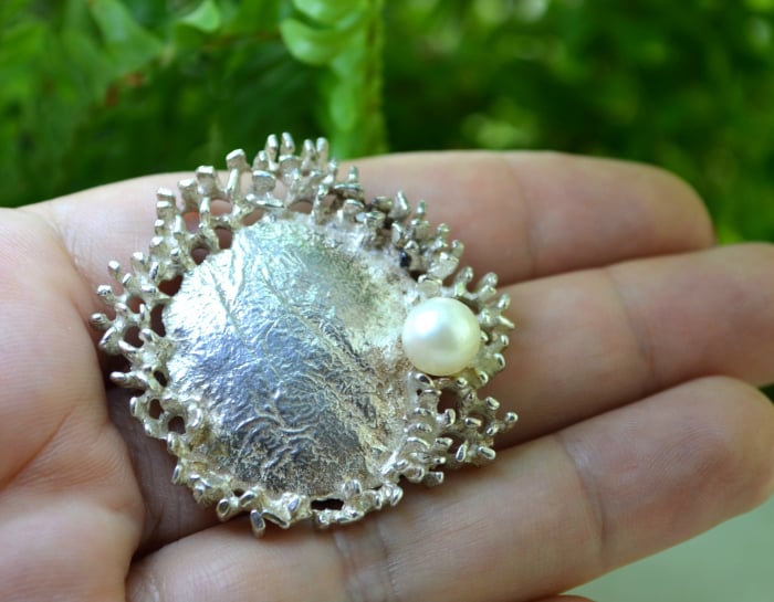 Brosa argint vintage, perla, design scandinav [2]